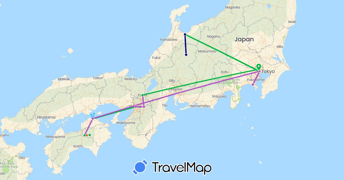 TravelMap itinerary: driving, bus, train, hiking, boat in Japan (Asia)